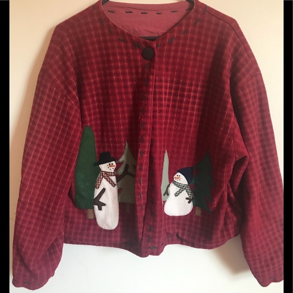 Rare Vintage 1970’s Snowman appliqué Cotton Coat